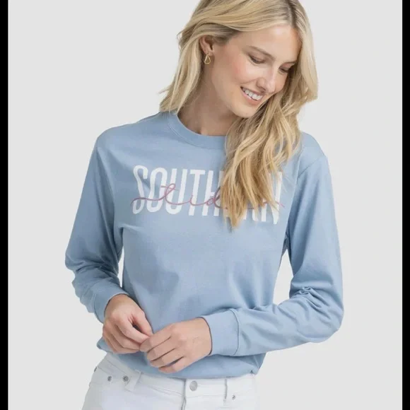 NWT Southern Tide Mountain Blue Front Print Tee Women’s - Picture 1 of 8